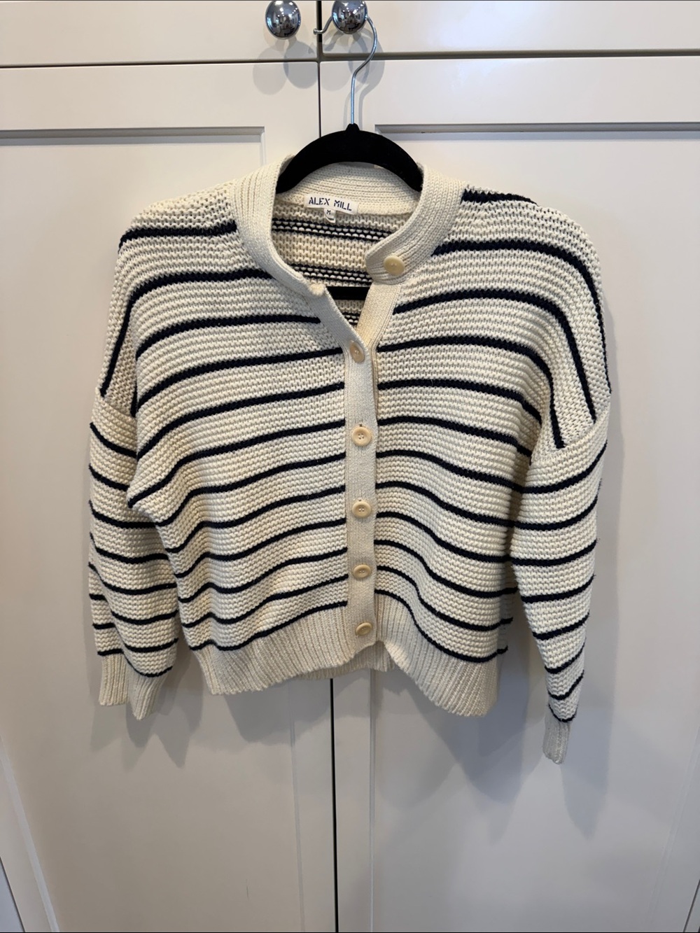 Alex Mill Cream and Striped Button-Up Cardigan